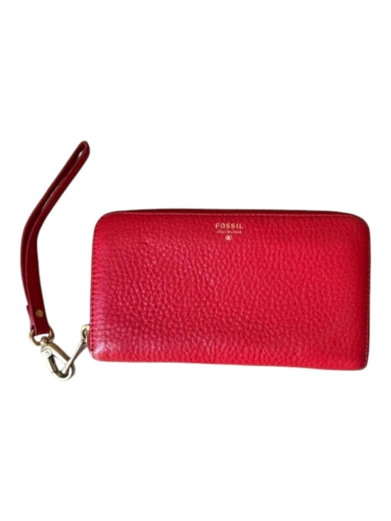 Fossil Handbags - Fossil Red Pebbled Leather Zip Wallet with Wrist Strap.